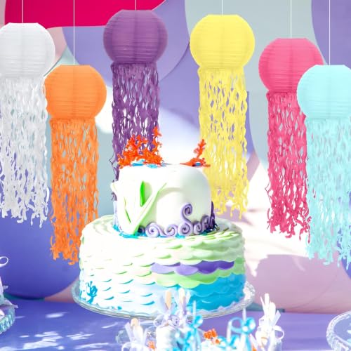Image of Retisee Set of 24 Multicolor Jellyfish Paper Lanterns Mermaid Sea Ocean Birthday Party Decorations Hanging Jelly Fish Decoration for Classroom Birthday Party, 12 Colors