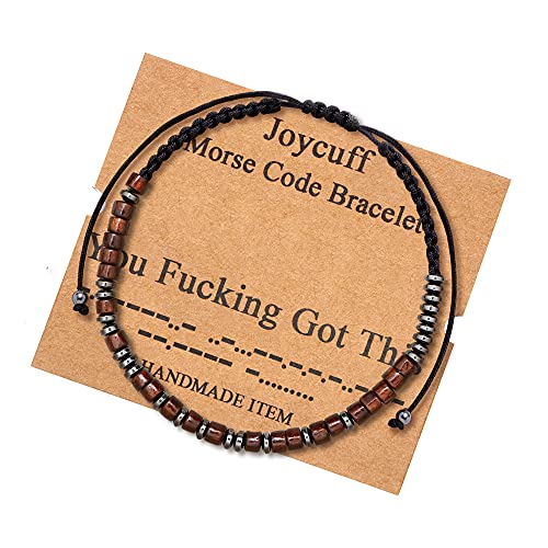Image of JoycuFF Inspirational 𝐌𝐨𝐫𝐬𝐞 𝐂𝐨𝐝𝐞 𝐁𝐫𝐚𝐜𝐞𝐥𝐞𝐭 𝐟𝐨𝐫 𝐖𝐨𝐦𝐞𝐧 Secret Message Wood Beads with Cord Jewelry Birthday Mother's Day 𝐆𝐢𝐟𝐭 𝐟𝐨𝐫 𝐇𝐞𝐫 Mother Grandmother