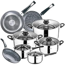 Cazuelas San Ignacio Opiniones San Ignacio Juego de batería de cocina de 8pc + set 3 sartenes (16/20/24cm) aluminio prensado soul marble
