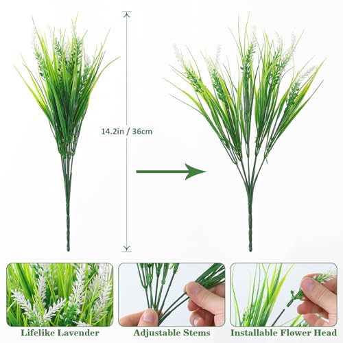 UXORSN Artificial Plants Outdoor 8 Bundles Fake Monkey Grass with Flowers UV Resistant Faux Lavender Plants Green Shrubs for Garden Patio Porch Verandah Window Hanging Planter Decoration - Cosy Home Interiors UXORSN Artificial Plants Outdoor 8 Bundles Fake Monkey Grass with Flowers UV Resistant Faux Lavender Plants Green Shrubs for Garden Patio Porch Verandah Window Hanging Planter Decoration - Image 3