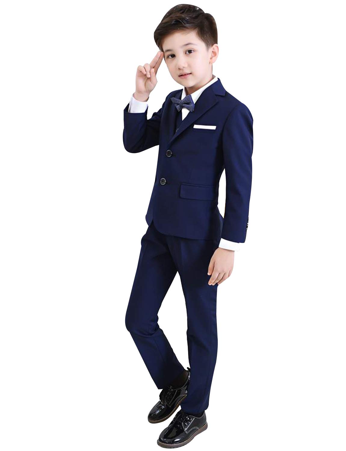 Jungen Dreiteiliger Anzug mit Zwei Knöpfen Marineblau Smoking für Hochzeitsset