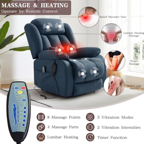 Image of Infinite Position Lay Flat Power Lift Recliner Chair for Elderly, Blue
