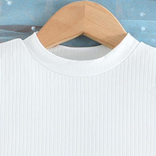Image of Toddler Girl Summer Outfits Puff Short Sleeve Ribbed Knit Tops Mini Skirt Set Cute Girl Clothes