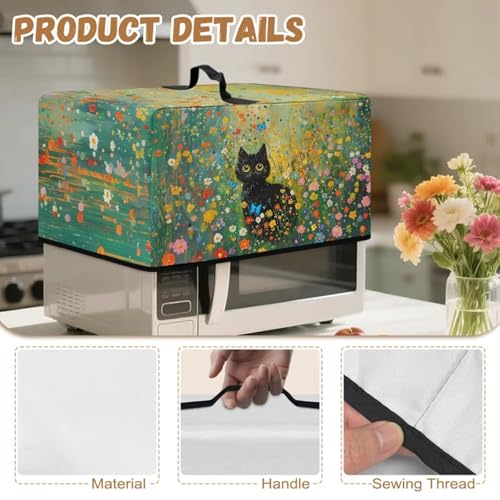 Image of Microwave Oven Dust Cover Decorative Air Fryer Toaster Oven Cover Countertop Microwave Protector for Indoor Kitchen Decor, L, Black Cat Floral Green
