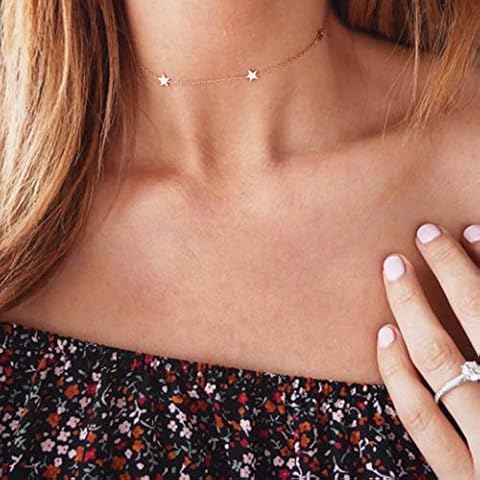 TseenYi Tiny Star Choker Necklace Chain Gold Small Stars Bead Chain Necklaces Boho Short Clavicle Necklace Jewelry for women and Girls (Gold) Cover
