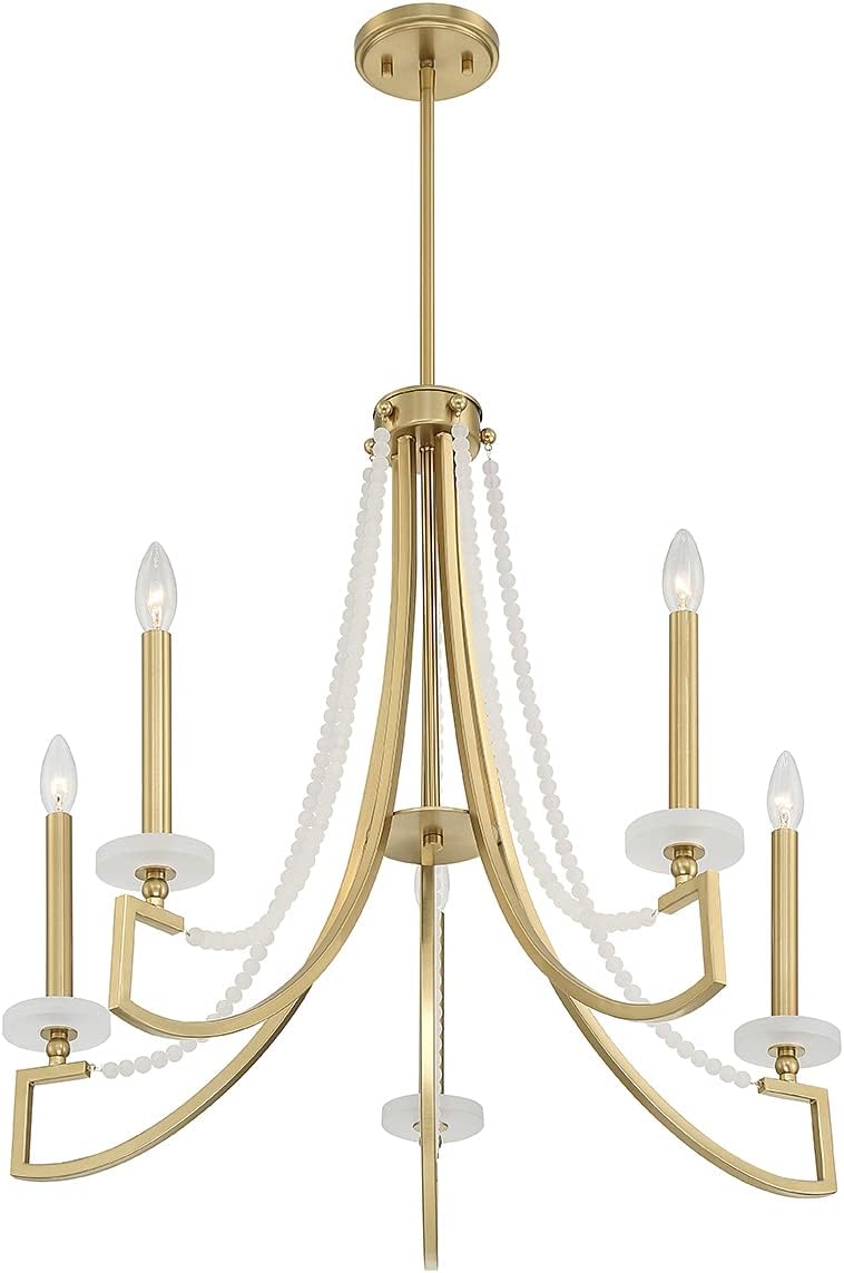 Helen Warm Brass 5-Light Chandelier with Frosted Beads