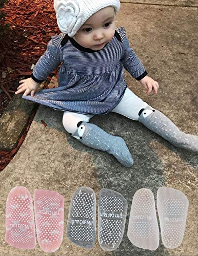 Baby Girl Knee High Socks 8-24 Months Long Thick Baby Toddler Gripper Non-Slip (Pink, White, Grey, Small) - Thumbnail 6