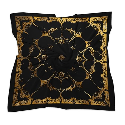25"x25" Breathable Head Scarf Black And Gold Background Printed Headscarf Lightweight Square Scarf Women Scarves Bandanas Neckerchief3