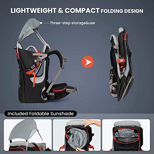 Wipha W075-BLACK Baby Backpack Carrier, Ergonomic Child Carrier Hiking With Sun Canopy, Safe Toddler Hiking Backpack Carrier thumb #2
