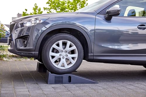 cartrend PKW Auffahrrampen-Set 3 Tonnen, bis 235 mm, Hebebühne, Kunststoff Kfz Rampe, mit Überfahrschutz, 2 Stück