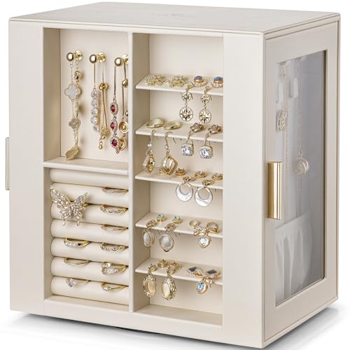 Vlando 360° Rotating Jewelry Box with 5 Drawers, Large...