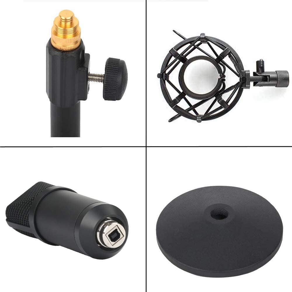CEZO Kit de grabación de micrófono de condensador USB con soporte de escritorio, funda de aluminio y filtro pop, micrófono de condensador para YouTube, podcast, juegos, micrófono Plug & Play de