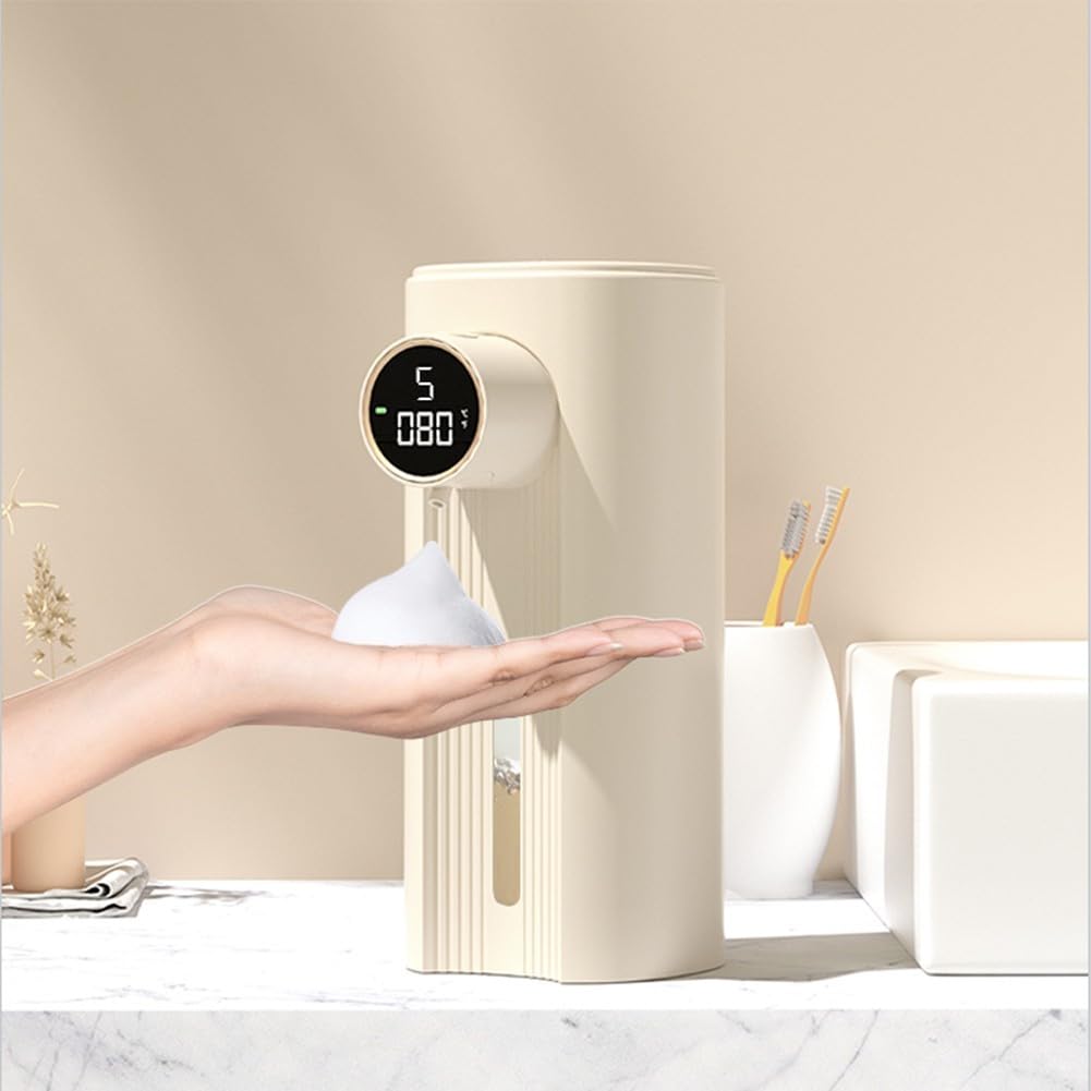 Automatischer Seifenschaumspender, 350 ml, Wandhalterung, berührungslos, 5 Gänge, verstellbarer Seifenspender, für Badezimmer, Küche, Büro (Gel Beige)