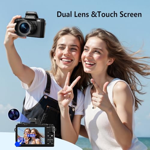 Image of Digital Cameras for Photography, 4K 64MP WiFi Vlogging Camera for YouTube with Dual-Lens,16X Digital Zoom,Flash,Touch Screen,Lens Hood,32GB TF Card & 3000mAH Battery