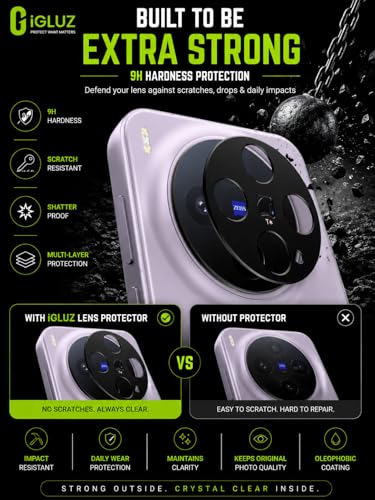 Image of iGluz Compatible with Vivo X300 Camera Lens Protector (1 Pack) | Premium 9H Tempered Glass Camera Guard | Ultra Clear HD | Scratch Resistant | Case Friendly Fit | Bubble Free Easy Installation