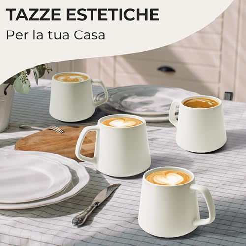 MIAMIO - Set di Tazze da Caffรจ (Set di 4) / Grandi Tazze in Ceramica (420 ml) - Tazza per Cappuccino, Tรจ, Espresso - Adatto al Microonde e alla Lavastoviglie - Collezione Luxe (Bianco) - immagine 4