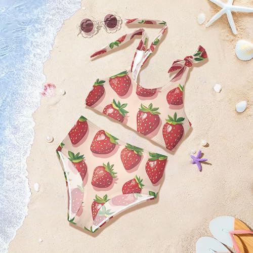 Cartoon Strawberry Girl Bathing Suits Cute Elastic 2 Piece Swimwear Baby Girls Tankini Swimming Set 3T4