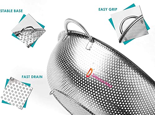 Image of DARSHANAM WORLD Sink Stainless Steel Colander with Fine Mesh Strainer Basket Strain, Drain, Rinse Fruits, Vegetables