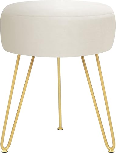 YOONIC Reposapiés de terciopelo suave y moderno, reposapiés redondo, otomano, con patas de metal dorado y relleno de esponja, reposapiés tapizado,