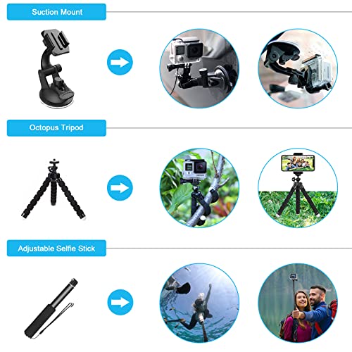 Homesuit Action Kamera Zubehör-Kit 60-In-1 für GoPro Hero 11 10 9 8 7 6 5 Session 4 3+ 3 2 1 Black Silver Insta360 GO 2 SJ4000 / SJ5000 / SJ6000 DJI OSMO Action DBPOWER Xiaomi Yi APEMAN - Image 7