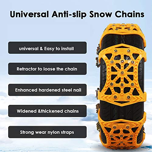 UPEOR 6Pcs Snow Chains Tire Traction Chain Adjustable Emergency Tire Straps for Cars/SUV/Truck/ATV -Winter Anti-Skid Chains for Wheel Width 165-275mm/6.4-10.9'' (Orange)