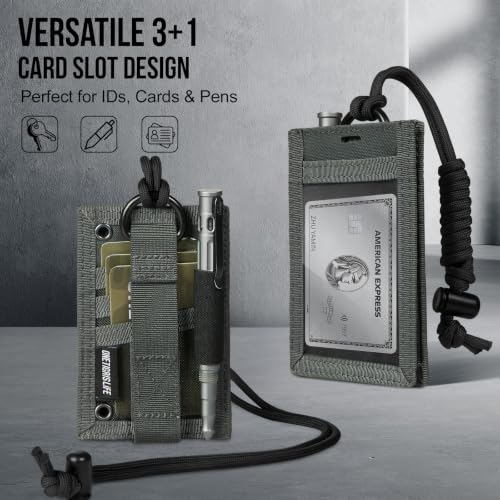 Image of OneTigris Tactical ID Card Holder Hook & Loop Patch Badge Holder Neck Lanyard Key Ring and Credit Card Organizer (Shadow Gray-500D Codura)