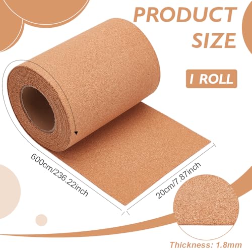 BENECREAT 600x20cm Korkrolle, 2mm Naturkorkbrett Pinnwand Korkbrett Papierblätter für Untersetzer, Wanddekoration, Party und DIY Handwerksbedarf