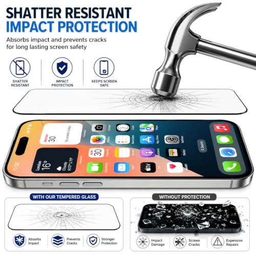 Image of Tempered glass for iPhone 16 Pro /iPhone 17 (6.3 inch) | Screen Protector Full HD Quality Anti-Scratch Edge to Edge Coverage For Easy Installation of iPhone 16 Pro tempered glass, Pack Of 1