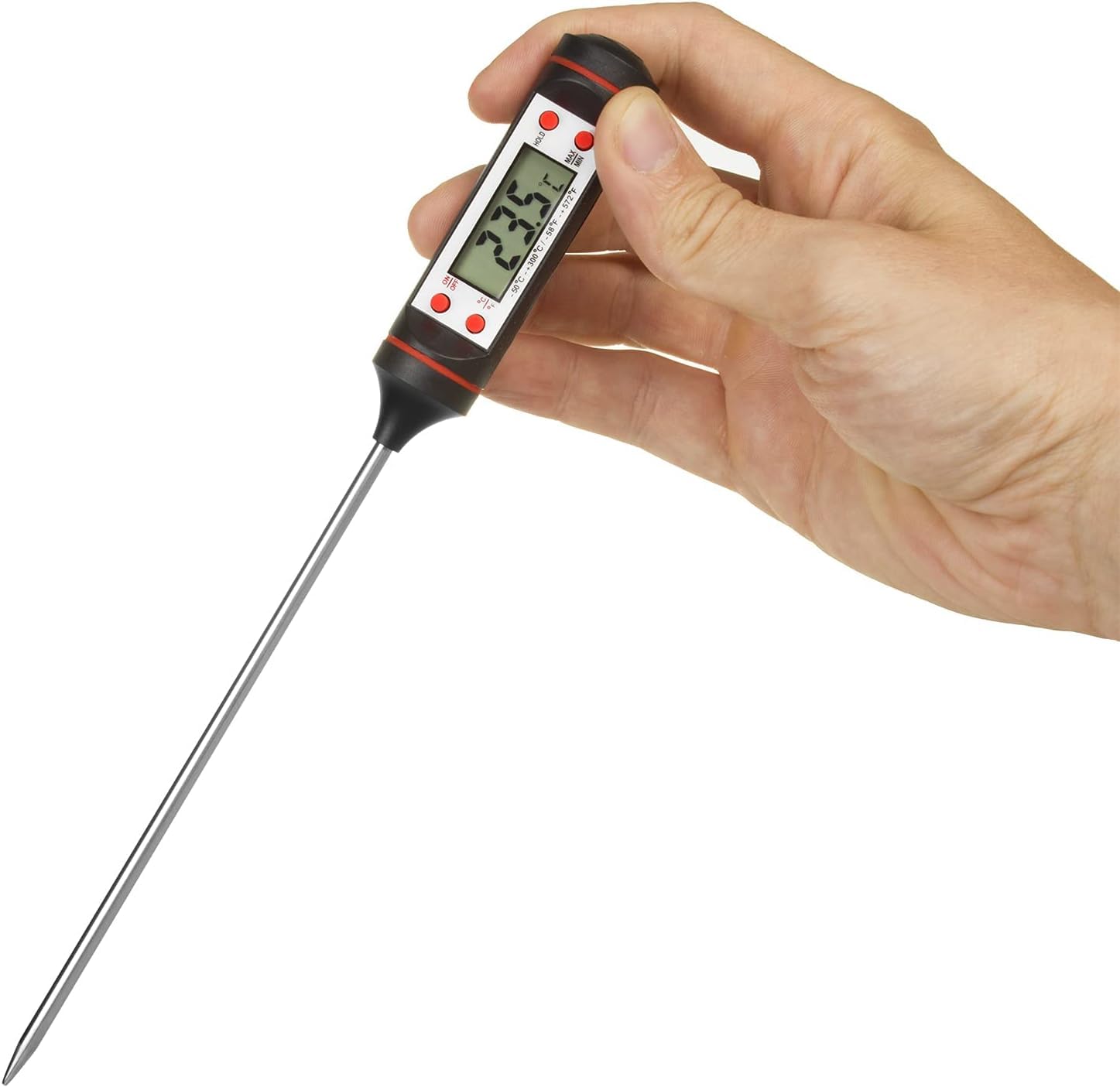 SQUADO® Termometro Cucina, Digitale Termometro per Carne a Lettura Istantanea con Sonda Super Lunga da 15 cm e Display LCD per Alimenti Carne Barbecue Vino Latte Olio Dessert Cibo Acqua Grill
