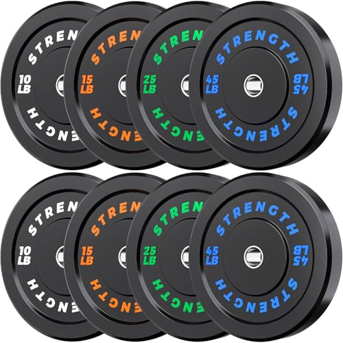 Olympic Rubber Bumper Weight Set - 2 Inch Barbell Plates for Home Gym Strength Training