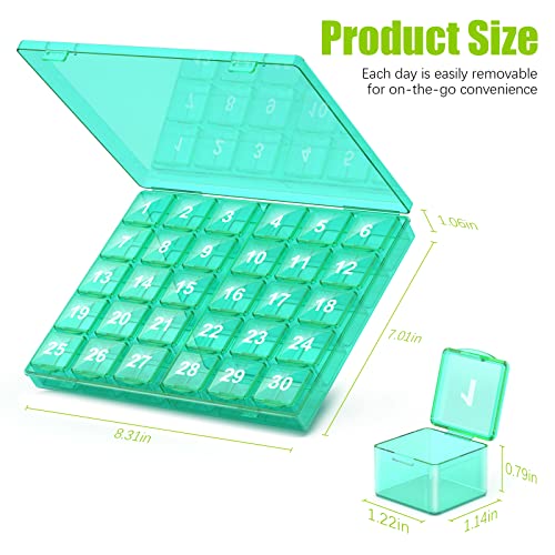 Image of Monthly Pill Organizer Once a Day - 30 Day Pill Organizer Box - Easy to Open - Large Compartments Portable Case for Travel, Month Pill Cases Medicine Organizer for Vitamin (Green)