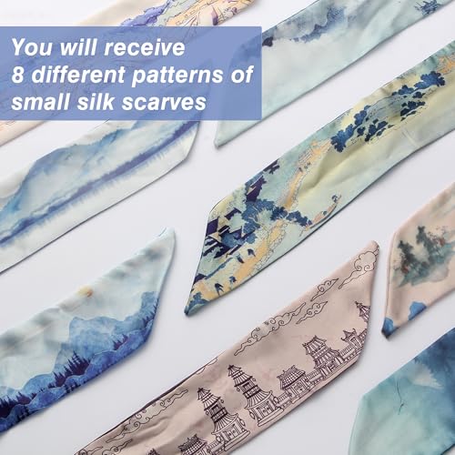 Women's handbag scarf, 8 stylish long silk bandanas, summer light fashion accessory scarves3
