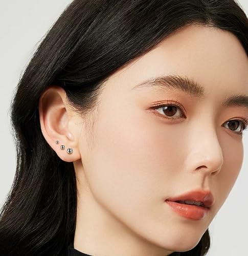 Women's Stainless Steel Silver Ball Stud Earrings Set, 5 Pairs Hypoallergenic Round Studs 3-7mm — view 4