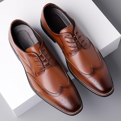 Men's Leather Wingtip Business Dress Oxford Shoes Lace Up Retro Pointed Comfortable Formal Brogue Shoes Wedding Party Derby Shoes4