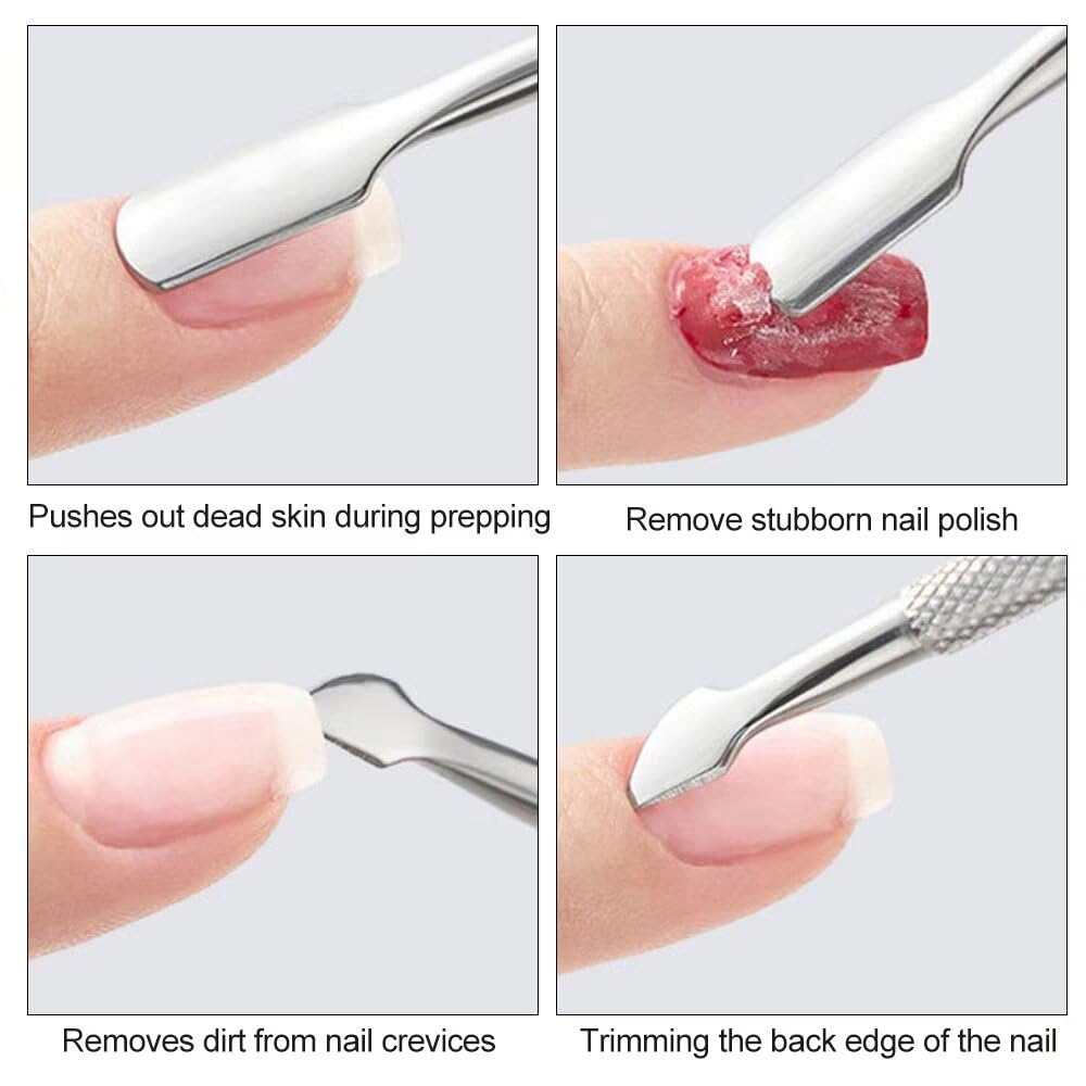 Repousse-cuticules - Kit d'outils de manucure avec fourchette, lot de 2 outils pour enlever et tailler les cuticules, grattoir à vernis en gel UV à double tête pour éliminer les peaux mortes