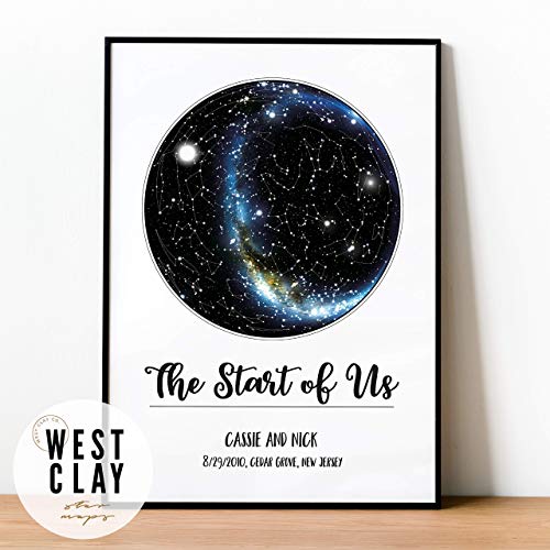 Custom Personalized Star Constellation Map WITH MILKY WAY, Star Chart, Engagement Birthday Ba