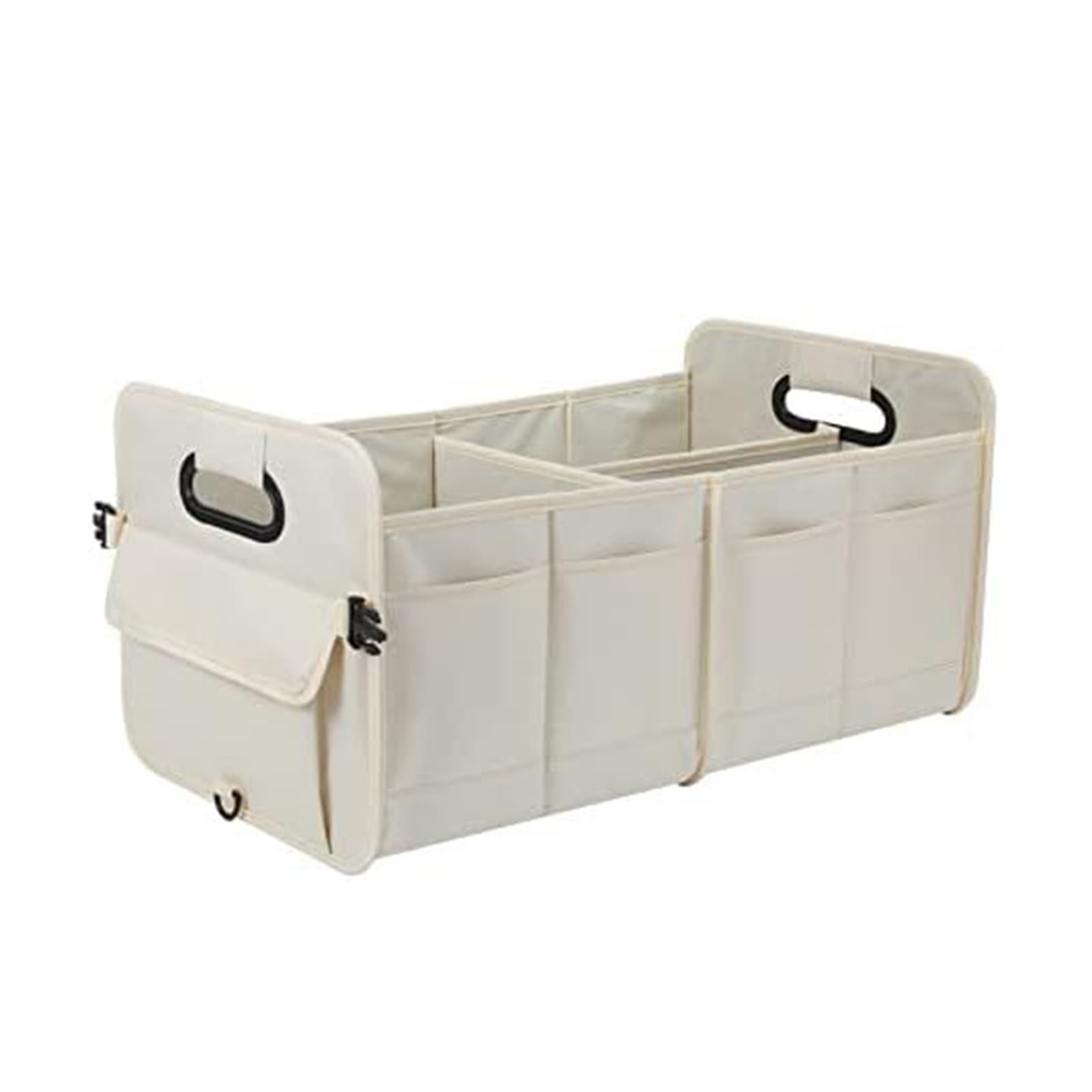 Organiseur de coffre de voiture, sac de rangement portable pliable étanche avec 3 compartiments en tissu Oxford avec poignée pour SUV, camion, camionnette, camion (beige)