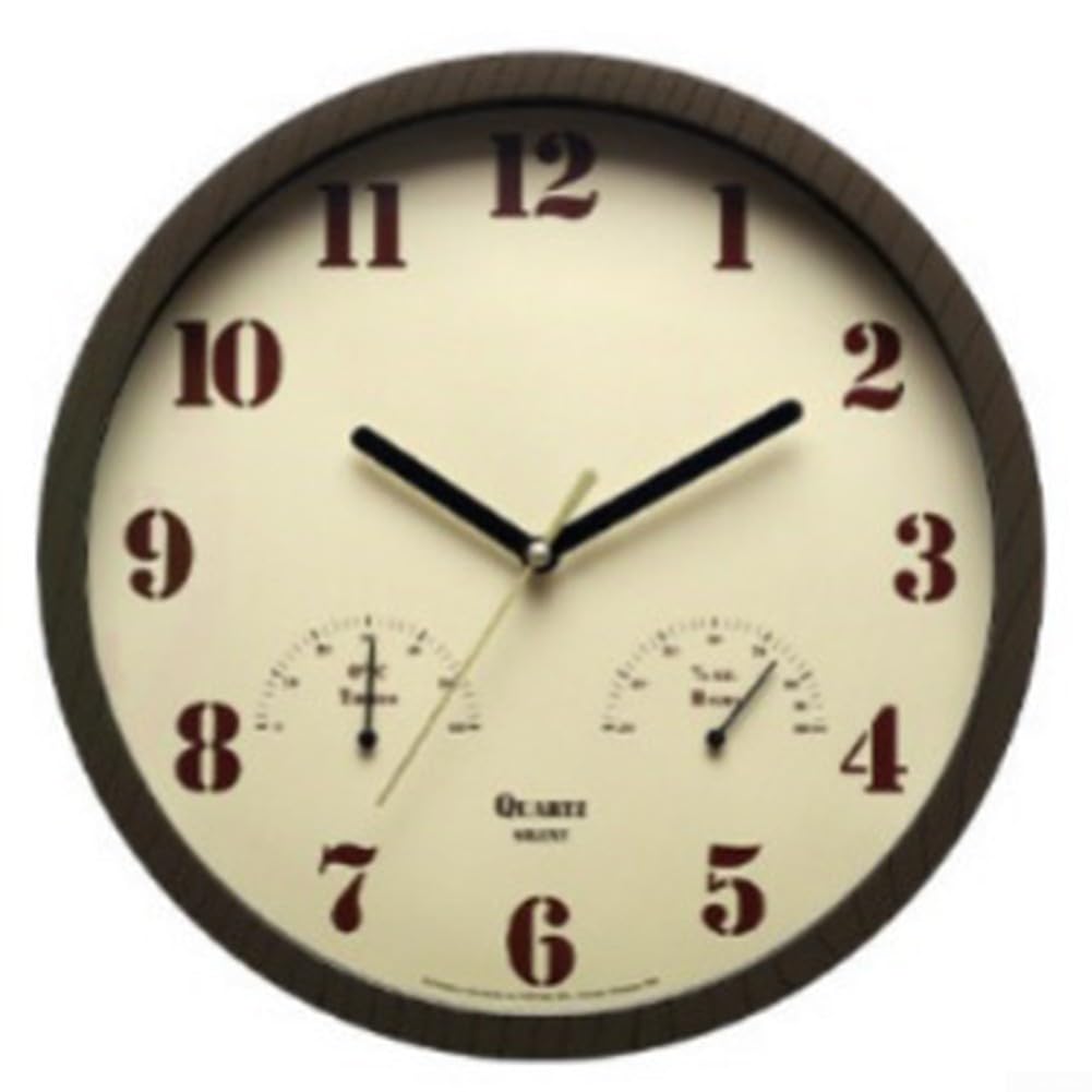 Orologio da esterno resistente alle intemperie con termometro e igrometro integrato, silenzioso, orologio da parete per patio, piscina, giardino, design impermeabile, telaio marrone scuro