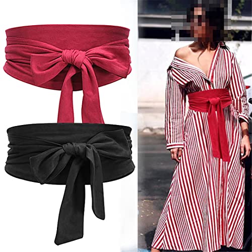 Suede Waist Belts Wide Corset Cinch Dress Belts Cummerbunds Bowknot Self Tie Waist Band2