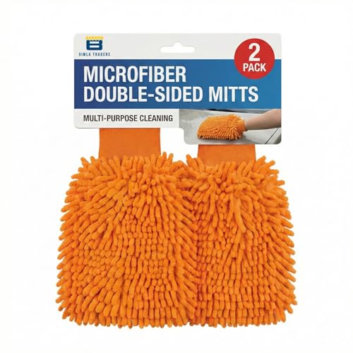 Image of Btag Microfibre Double Sided Wash Mitt Cleaning Gloves | Regular Quality | Super Absorbent | Extra Large | 2 pc Pack | Orange