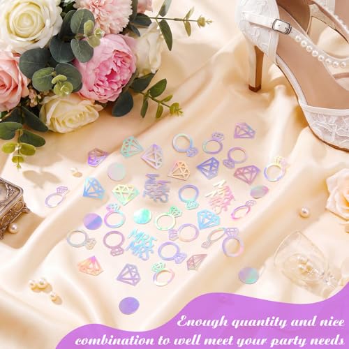 Image of Sumind 220 Pieces Laser Silver Wedding Table Confetti, Paper Mr and Mrs Laser Silver Diamond Ring Circle Dots Diamond Glitter Confetti for Marriage Ceremony Anniversary Valentine