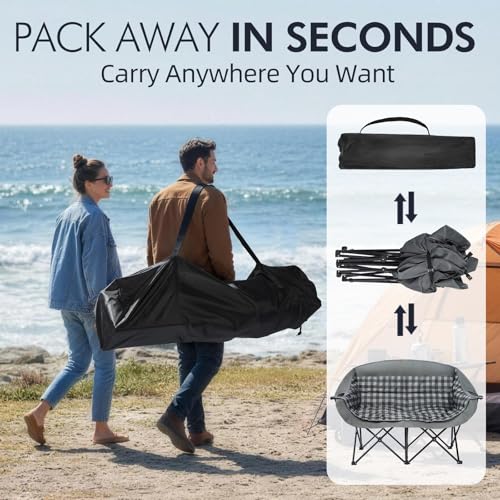 Image of Double Camping Chair Loveseat -2 Person Oversized Padded Outdoor Camp Couch
