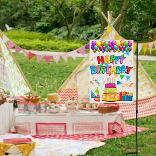 Drapeau de jardin Happy Birthday抗风双面横幅解决户外生日布置难题