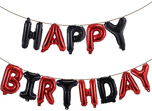 YPSelected Happy Birthday Balloons Banner 16 Inch Hanging Birthday Balloons 3D Silver Foil Letter Balloons for Kids and Adults Birthday Party Decorations Supplies (Red Black)
