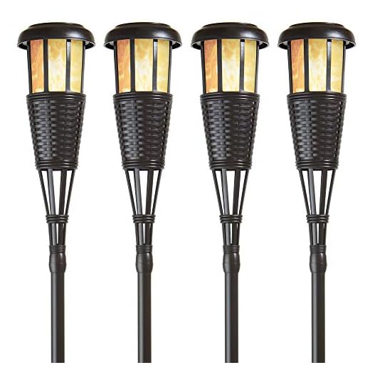 Newhouse Lighting FLTORCH4-B Solar-Powered Flickering Flame Outdoor Island Torches, 4-Pack, Dark Chocolate,Black