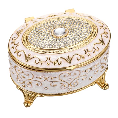 Gushbin Vintage Jewelry Box Small Trinket Box - Oval Enamel Treasure Chest Box Metal Jewelry Box Golden Rings Earrings Holder Hand Painted Jewelry Keepsake Box Gift For Birthday thumb #7