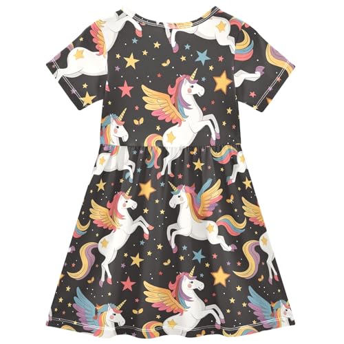 Cute Cartoon Unicorns Stars Black Girls Dress Crewneck A Line Summer Sundress Summer Clothes for Toddler Girls2
