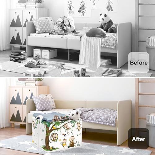 Image of Woodland Animals Baby Laundry Hamper Collapsible Clothes Kids Storage Basket Large Boys Girls Gift Toy Box Bin for Nursery Room, Monkeys, 36L