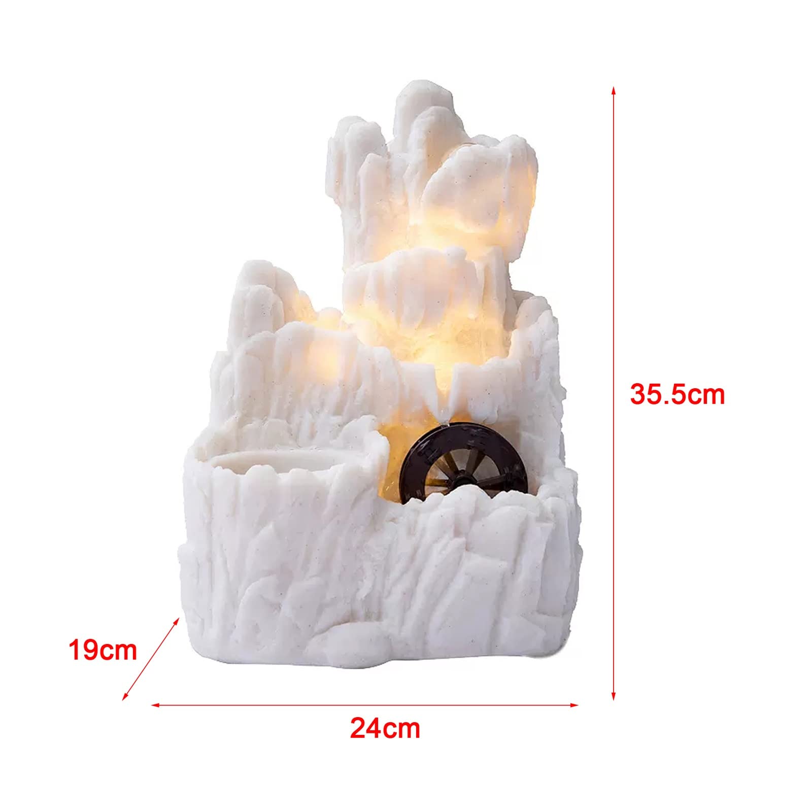 Fuente de mesa decorativa para interior, fuente de agua con cascada, de resina, con iluminación LED, bomba de agua, Zen, decoración para salón, dormitorio, oficina, 24 x 19 x 35,5 cm, Blanco