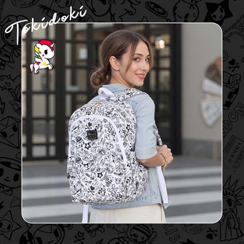 Tokidoki Canvas Backpack for Women,Business Sturdy Fits 15.6 Inch Notebook Bookbag Computer Bag Laptop Backpack for Dailyuse Casual Daypack Fashion Anime Bags (White)2